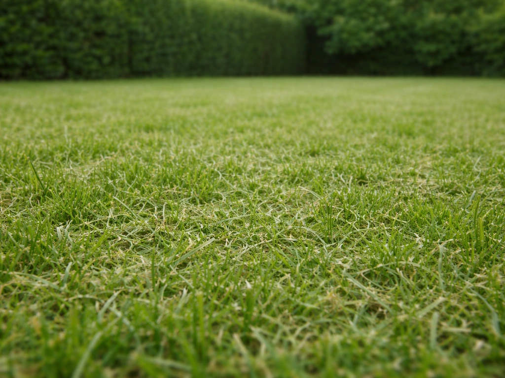 Pelouse fraîchement tondue avec brins d’herbe finement répartis façon mulching