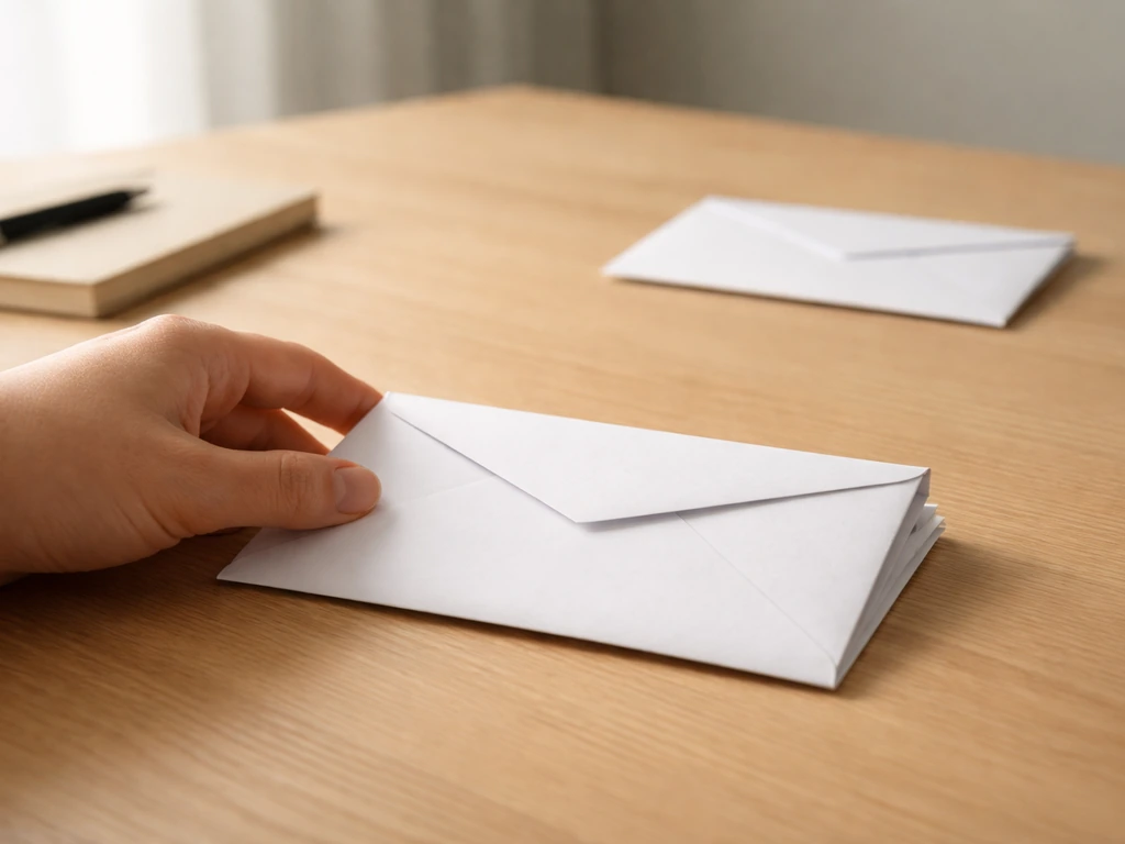 Une main pose une enveloppe sur un bureau, pendant qu’une autre enveloppe reste en arrière-plan, symbolisant « devancer