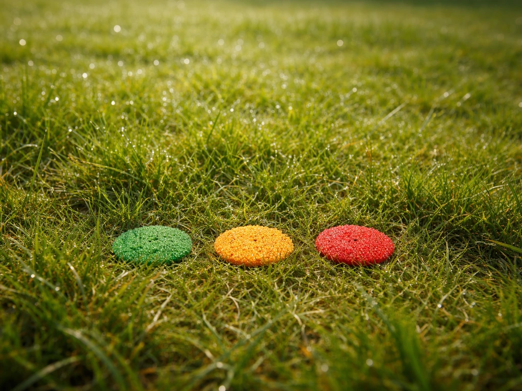 Pelouse au sol, brins d’herbe avec trois couleurs vert/orange/rouge illustrant l’humidité en surface et le sol.