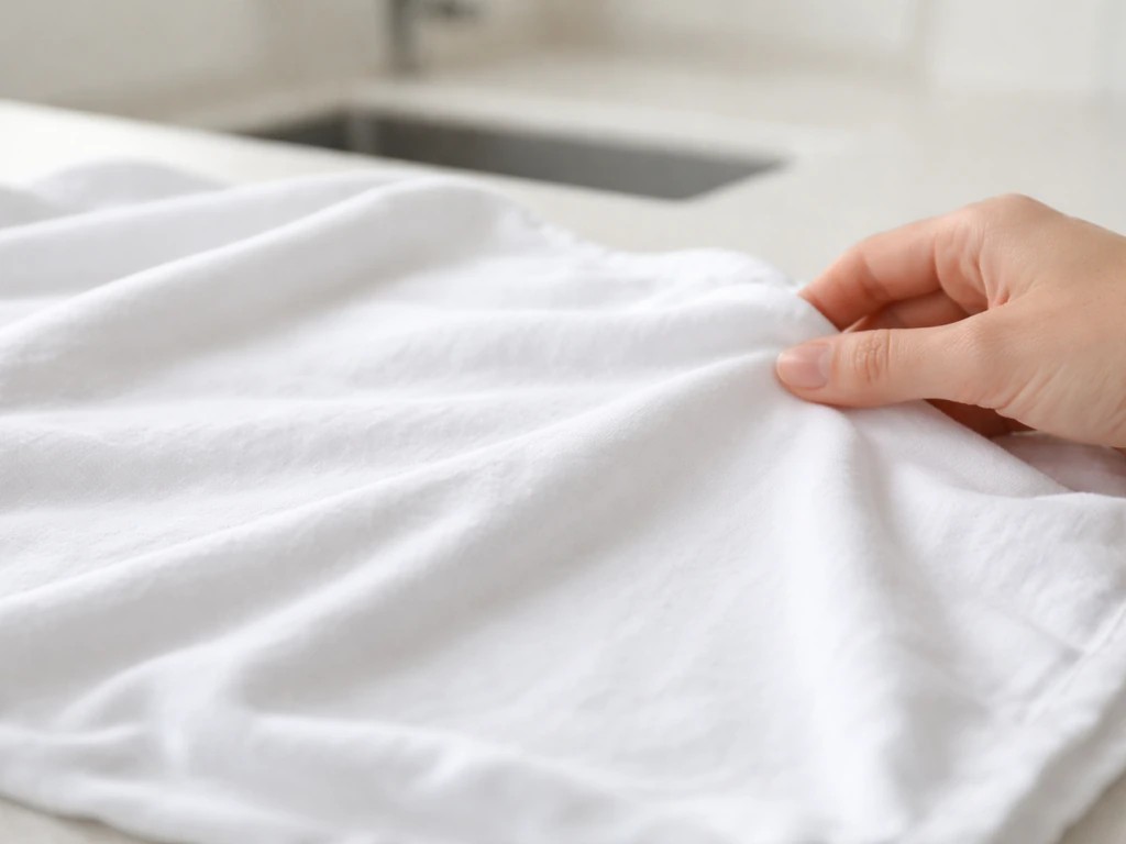Gros plan sur du linge blanc fraîchement lavé, sans auréole, avec texture de tissu visible.